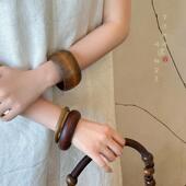 古风檀木叠戴宽手镯女款 新中式 中古复古高级感手环小众木质手饰品