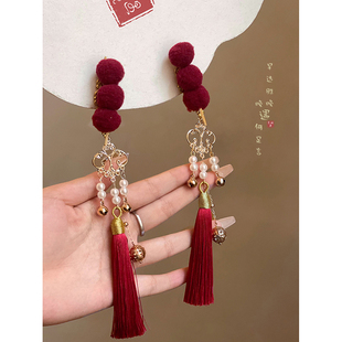 新年喜庆红色糖葫芦流苏发夹汉服发饰新中式国风古风过年儿童头饰