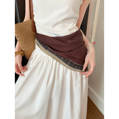 咖色腰果花小方巾复古丝巾