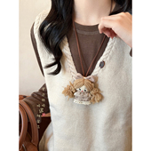 可爱布艺长款 吊坠项链女美拉德高级感挂绳毛衣链日常百搭挂脖配饰