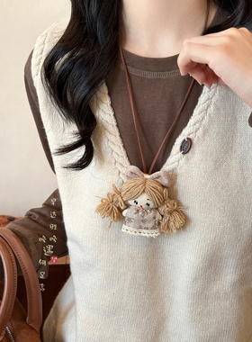 可爱布艺长款项链美拉德