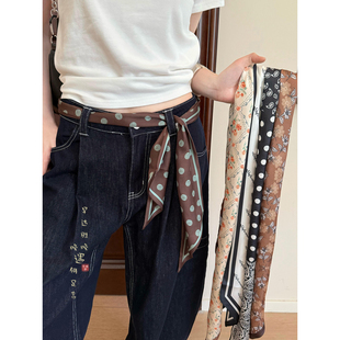 复古腰果花印花飘带丝巾女2025新款老钱风搭配长条腰带腰间装饰品