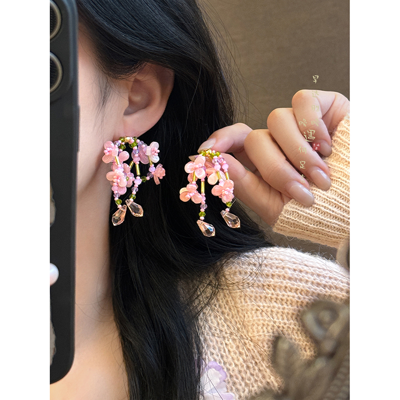 花朵串珠流苏耳环春夏森系