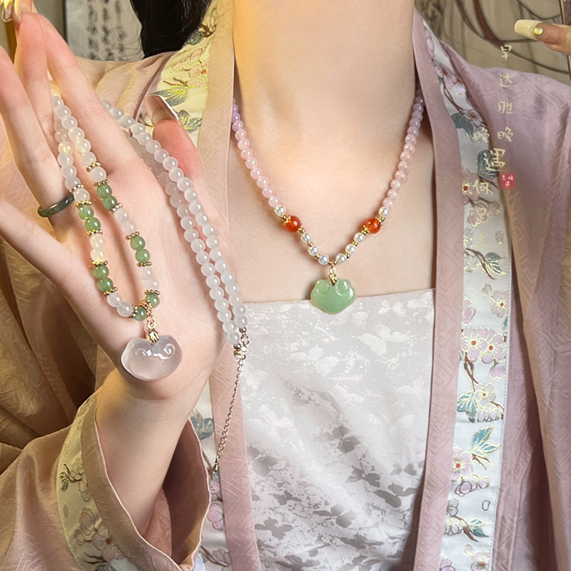 ［青悠］古风平安锁串珠项链女新中式国风锁骨链坦领旗袍汉服配饰