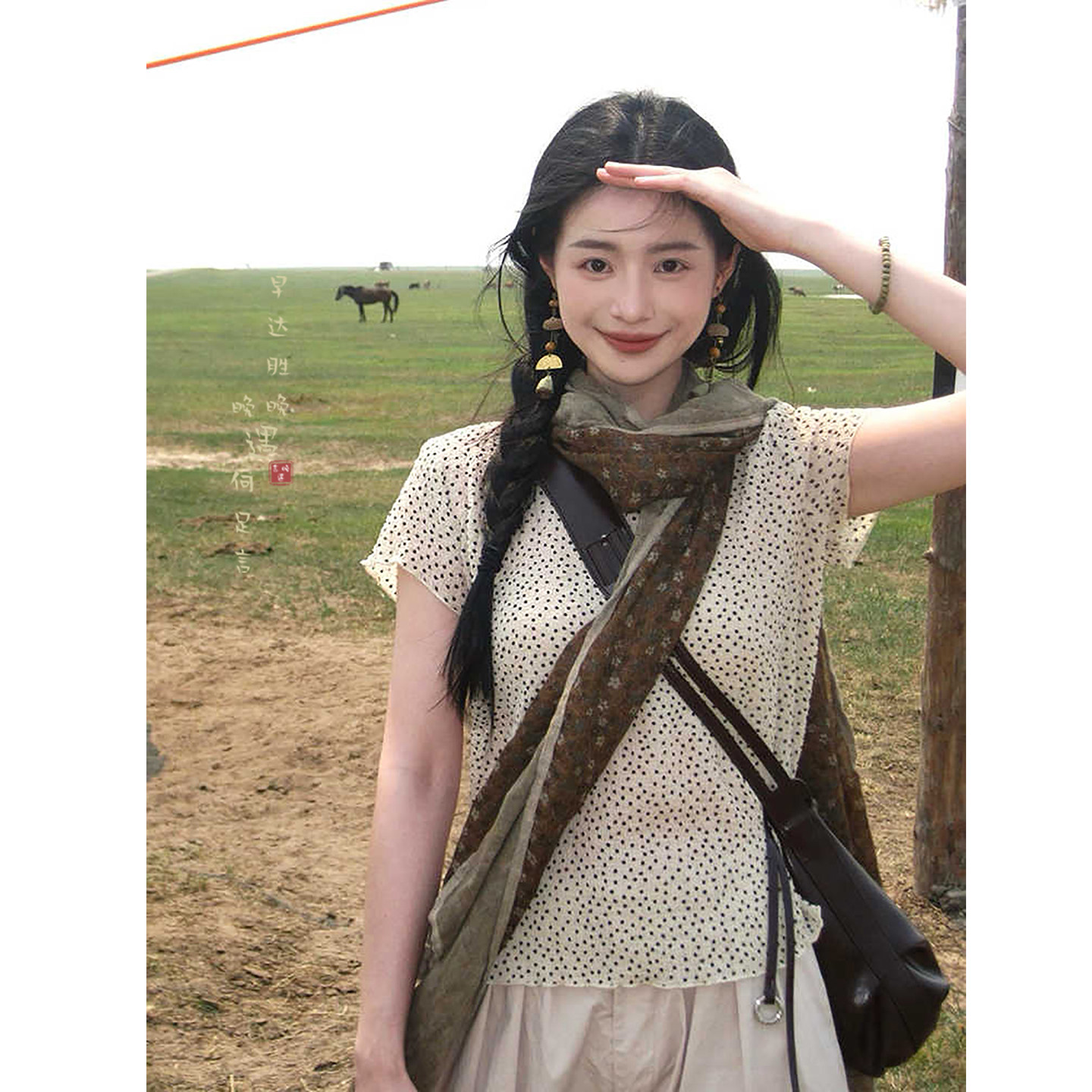 复古文艺棉麻碎花围巾女薄款民族风古着褶皱大西北废土风丝巾配饰