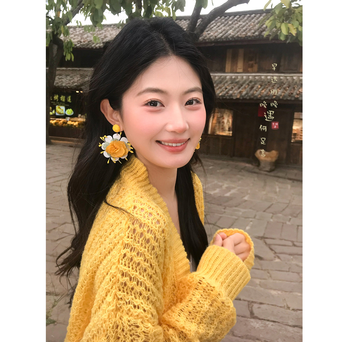 氛围感花朵耳钉田园风耳环