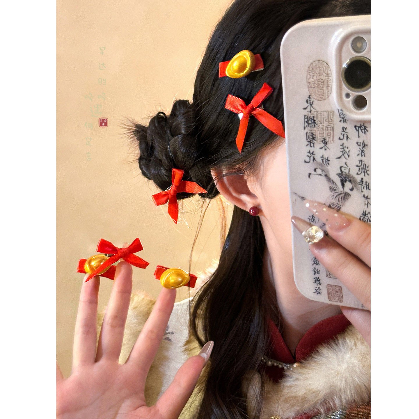 喜庆红色蝴蝶结元宝发夹女新年前额刘海侧边夹子独特漂亮过年发饰,饰品/流行首饰/时尚饰品新,发饰,淘宝优惠券,粉丝福利购,淘宝优惠卷