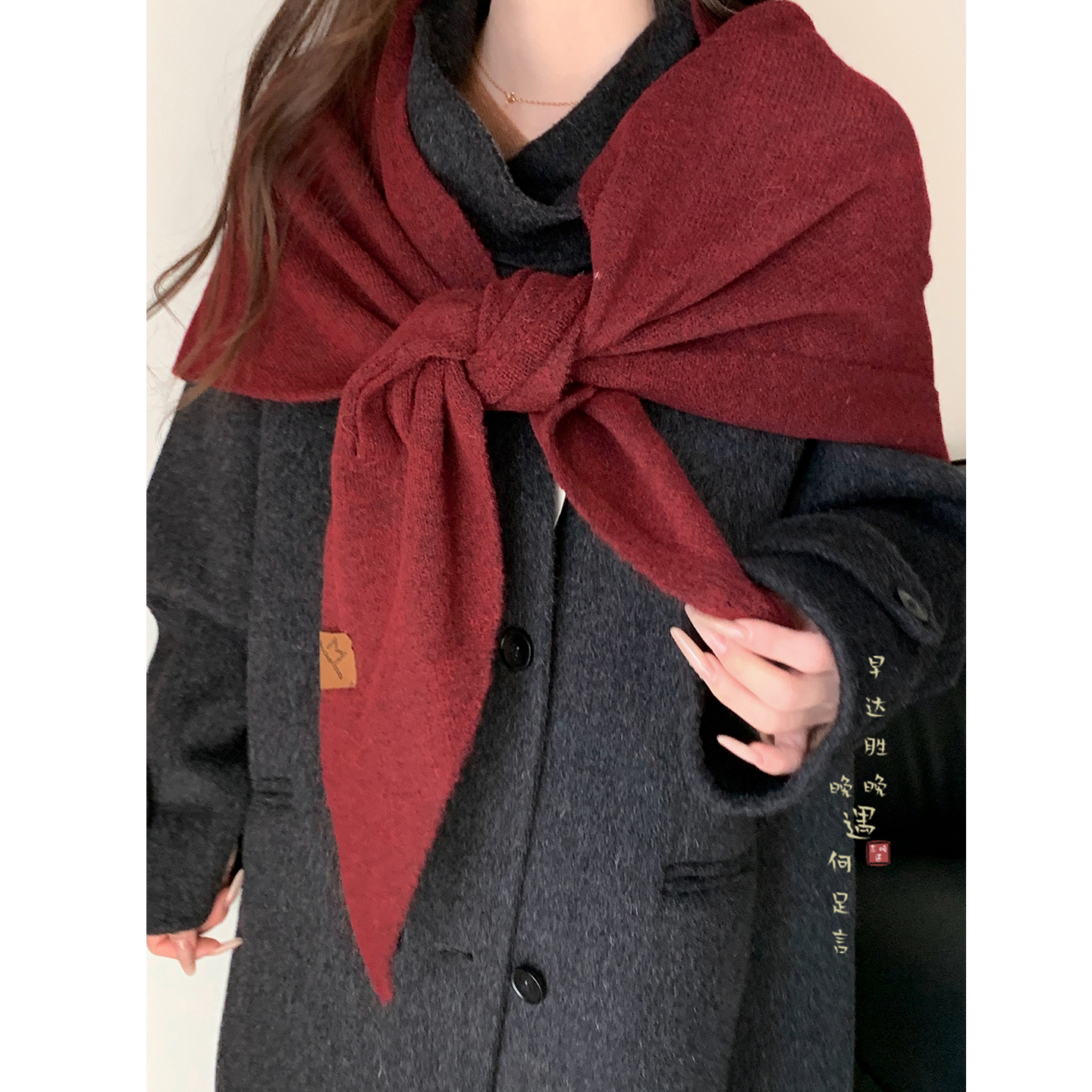羊毛红色大三角巾披肩高级感围巾