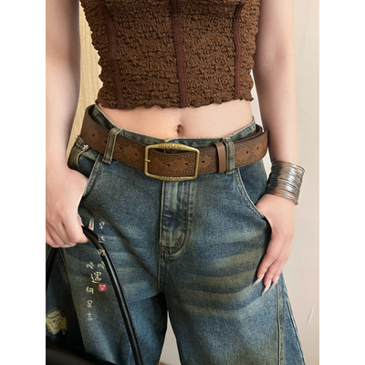 棕色卡扣宽腰带2025新款腰间配饰