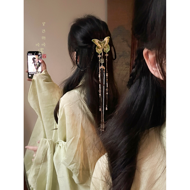新中式蝴蝶发夹汉服旗袍步摇