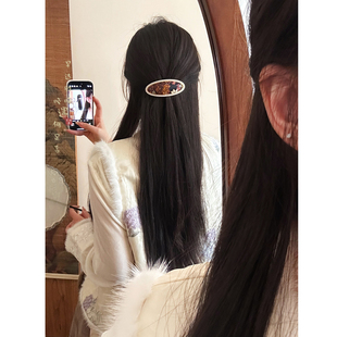 ［暮染］国风宋锦珍珠椭圆发夹女新中式古风后脑勺半扎发夹子发饰