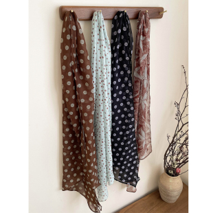 棕色波点长条飘带丝巾女2025新款 冬巨好看高级感围脖搭配系脖颈饰