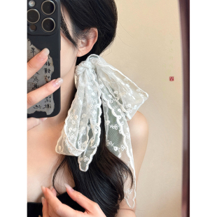 白色蕾丝细长条系脖丝巾女夏薄款飘带护颈点缀颈饰腰带绑发带配饰