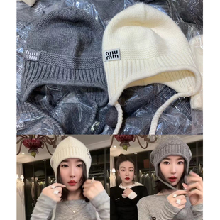 网红陈太同款 加厚保暖护耳冷帽大头围毛线帽 毛球可爱毛线帽女冬季