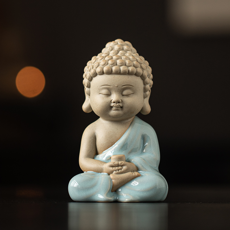 新中式陶瓷三圣如来观音地藏摆件精品汝窑开片佛系禅意家居装饰品