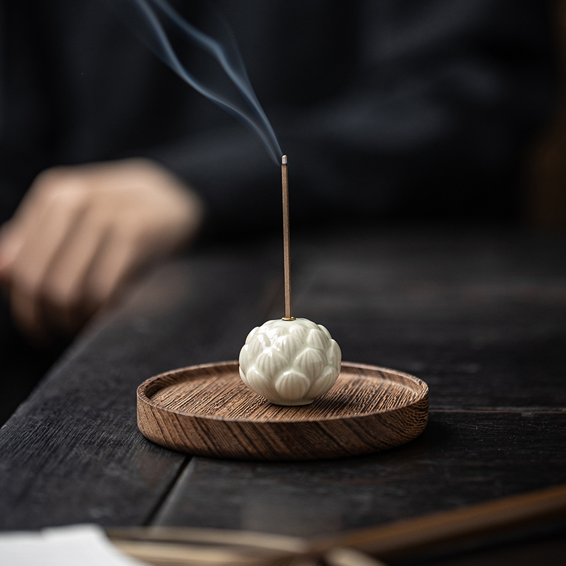 创意陶瓷菩提莲花线香炉家用室内香薰炉禅意香插香座香托点香盘托