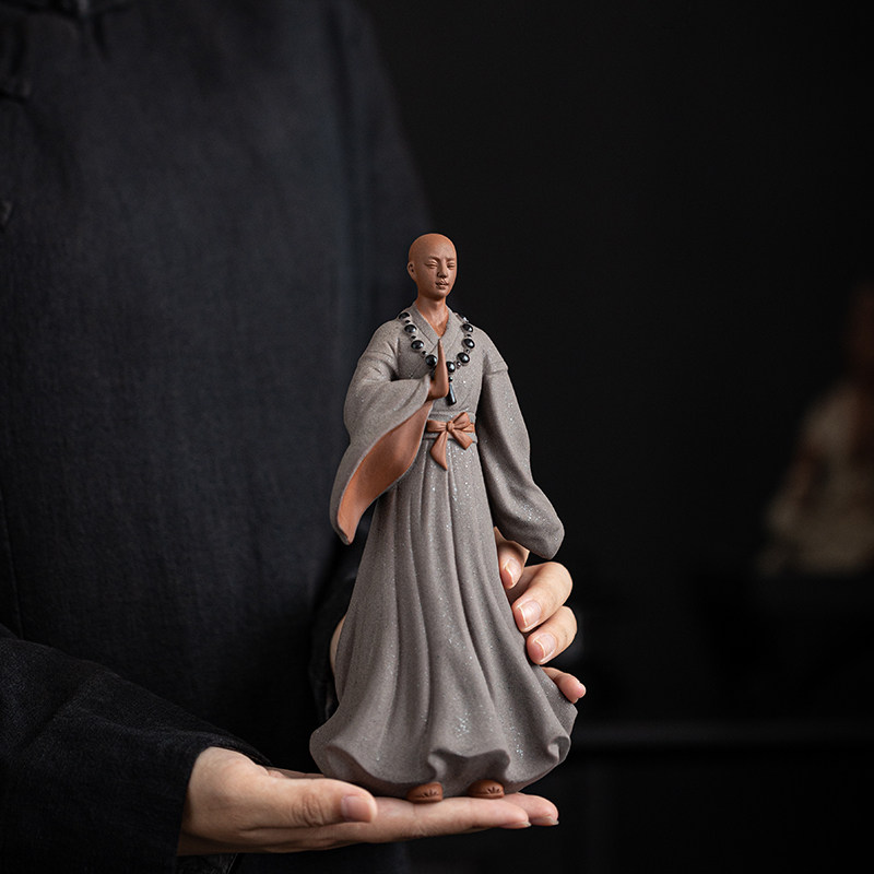 中式禅意小和尚摆件陶瓷人物工艺品佛系家居客厅书房桌面装饰摆设