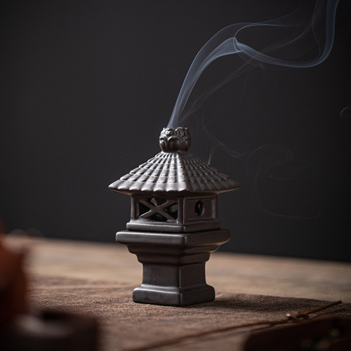 古风禅意陶瓷灯塔迷你盘香炉