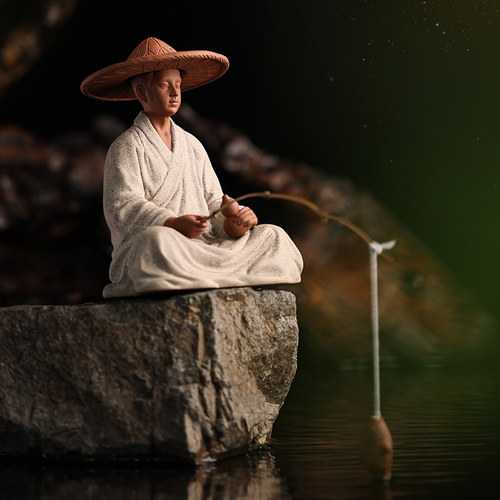 创意姜太公钓鱼禅意假山流水装饰