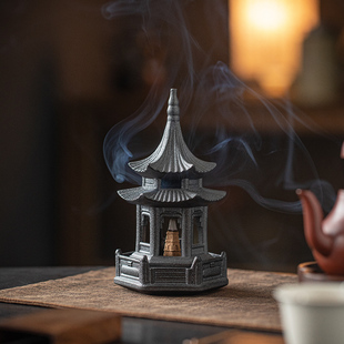 创意陶瓷六角凉亭塔香炉家用室内香薰炉禅意茶室薰香盒摆件点香器