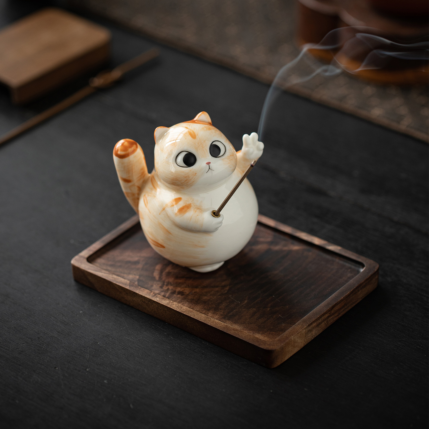 可爱小花猫香插香座手彩小香炉