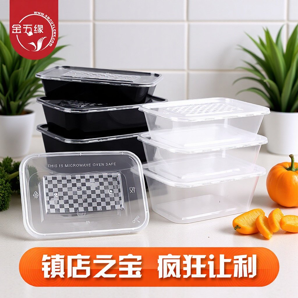 一次性外卖打包盒塑料长方形餐盒500ML1000ML饭盒汤碗