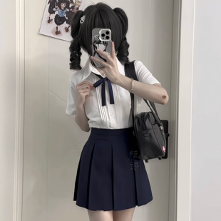 姬物语JK箱褶短裙半身绀色A字裙校供学院风毕业照校服裙日系百褶