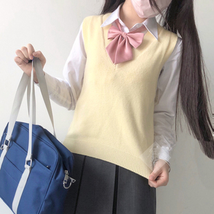 姬物语全棉背心毛衣V领JK搭配纯色针织毛线日系学生学院风英伦风