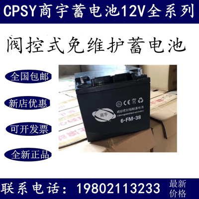商宇蓄电池6-FM-38/GW1238 12V38AH 免维护UPS/EPS门禁照明消防