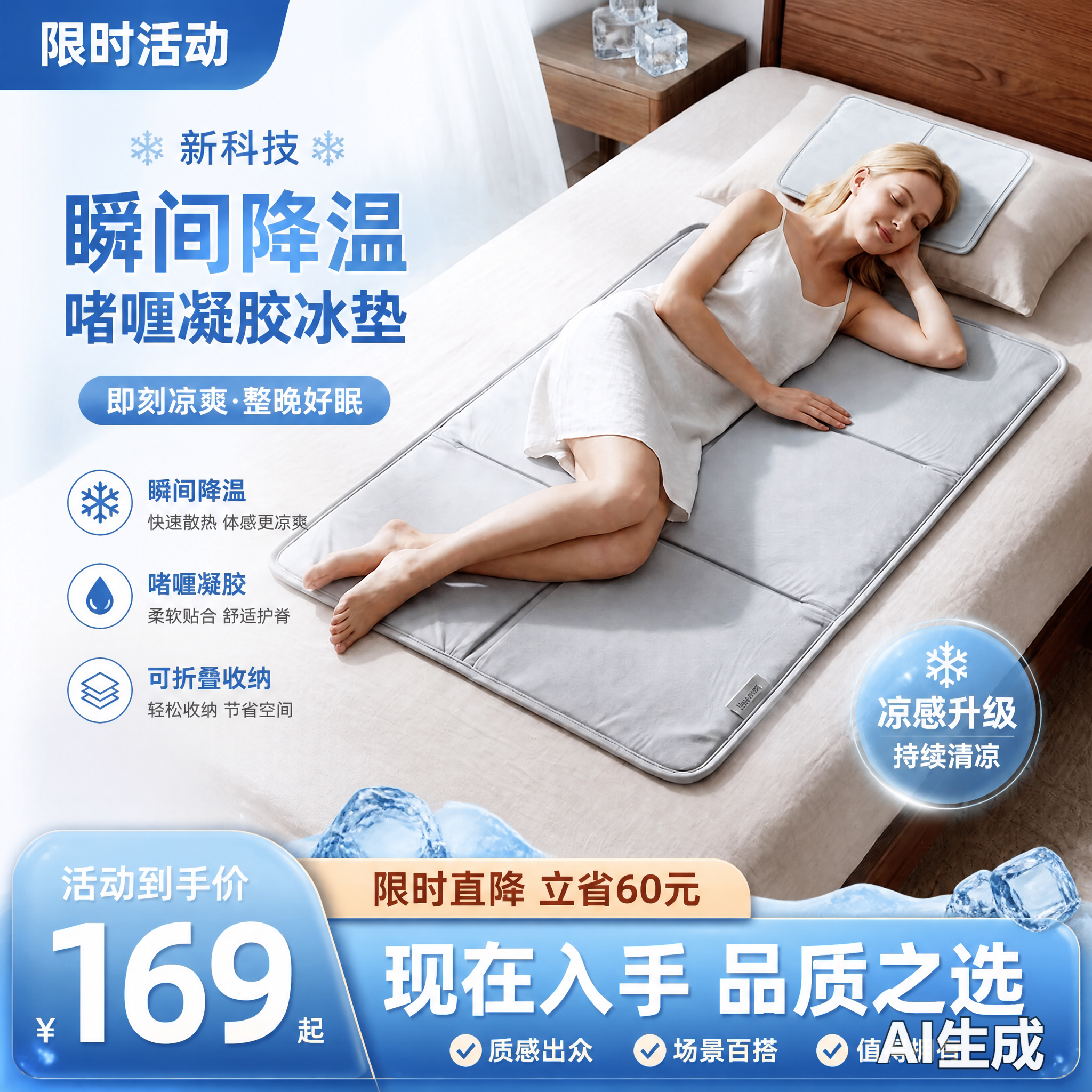静猫夏天睡觉神器降温凝胶冰床垫枕垫学生宿舍大号清凉冰垫凉垫席