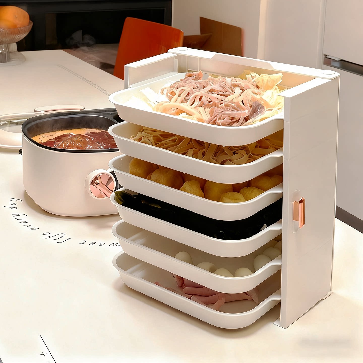 火锅配菜盘厨房家用多层食材置物折叠收纳架食品级多功能备菜神器