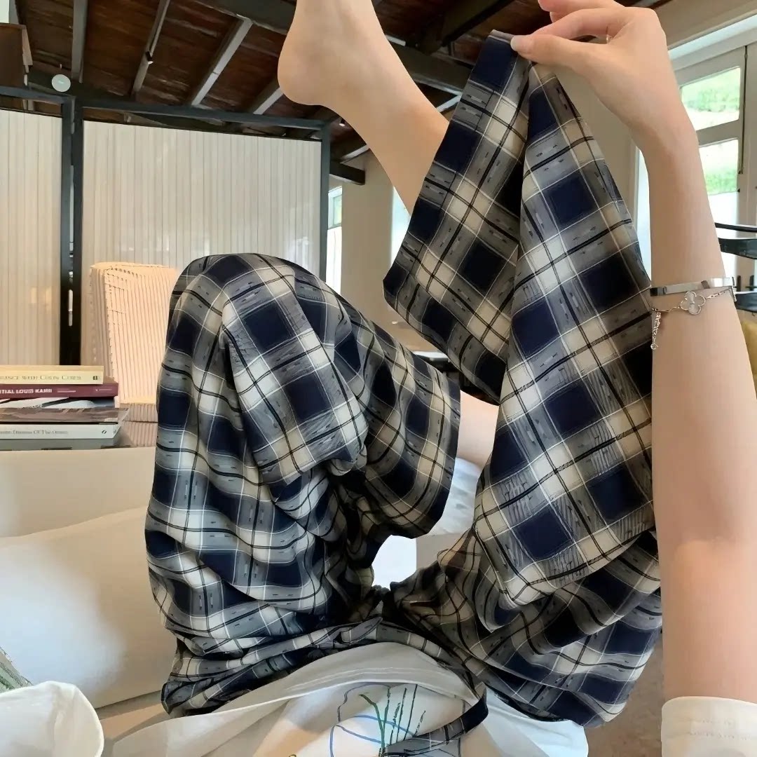 现货夏天绵绸阔腿裤女薄款可外穿凉感睡裤家居裤休闲裤高腰显瘦