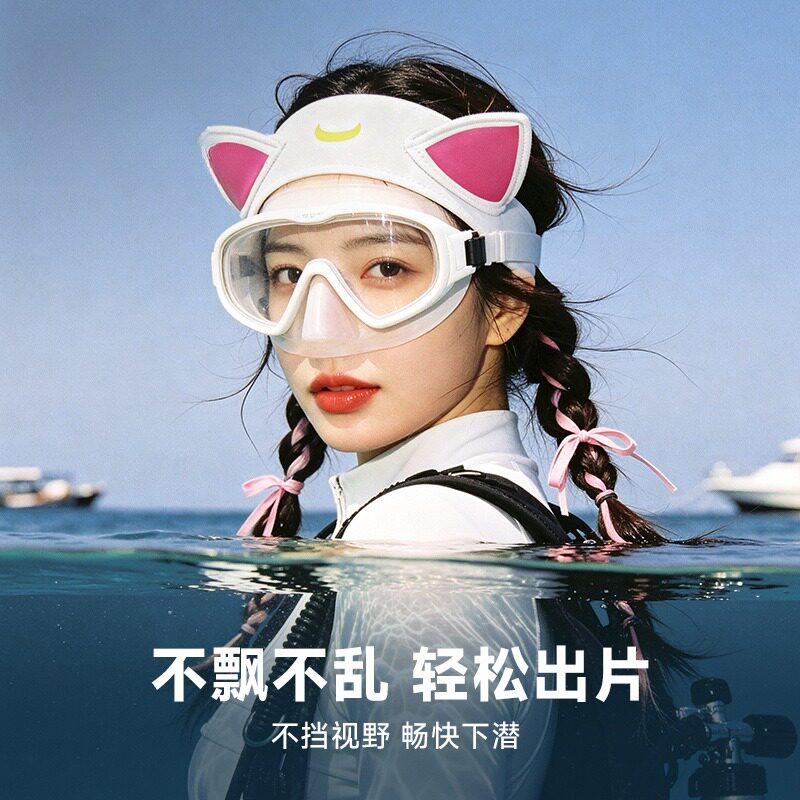 猫咪卡通潜水帽游泳束发带夏季玩水漂流冲浪高弹高弹氯丁橡胶头箍