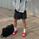 夏网眼篮球运动健身裤 短裤 高街潮牌三四 黑色字母满印美式 运动新款