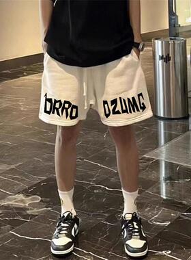 美式夏季黑白灰色短裤学生青少年美式高街休闲裤透气薄款宽松五分