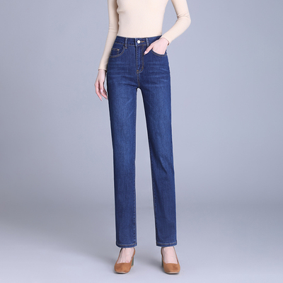 2025年春款直筒牛仔裤挺括高腰设计小直筒中年妈妈时尚百搭潮流裤