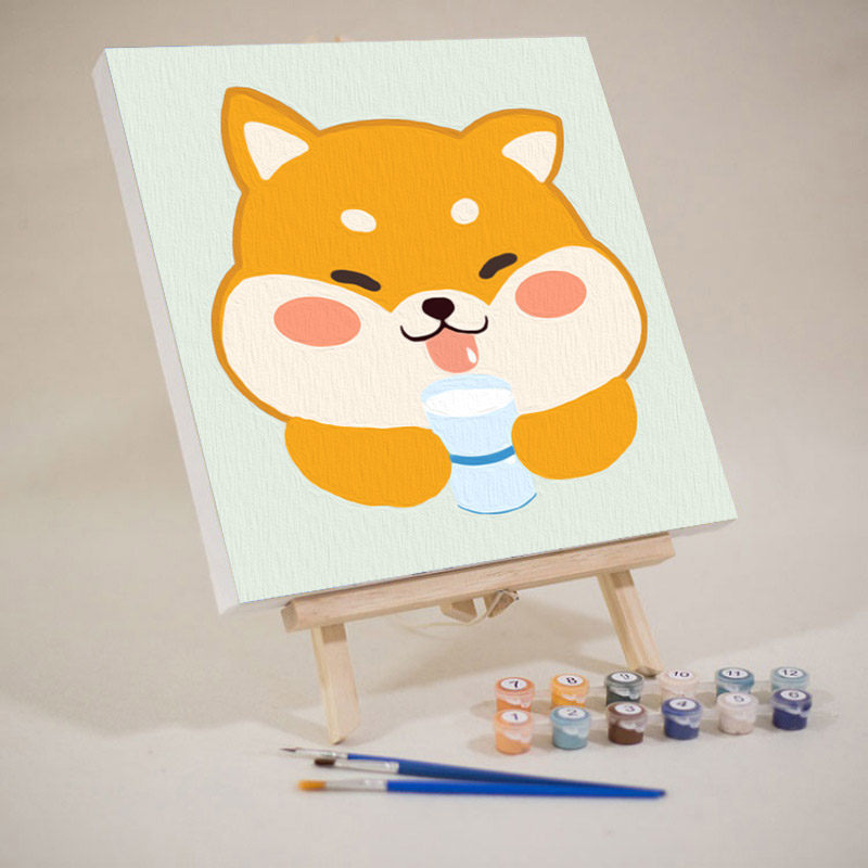 今天画画吗diy数字油画动物小奶狗儿童画填色小尺寸手工解闷画画