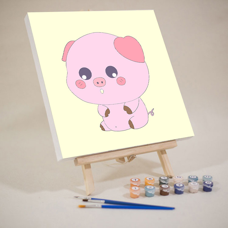 diy数字油画动物生肖猪儿童油彩画填色小尺寸手工解闷画画填充涂