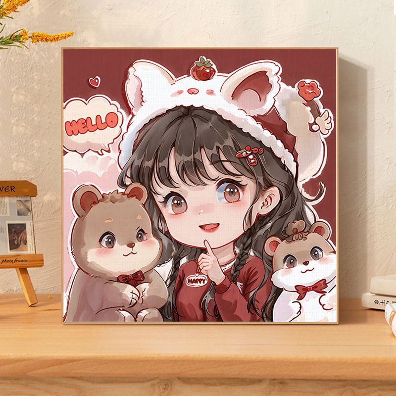 甜美可爱女孩diy数字油画动漫卡通头像手绘送闺蜜生日礼物装饰画