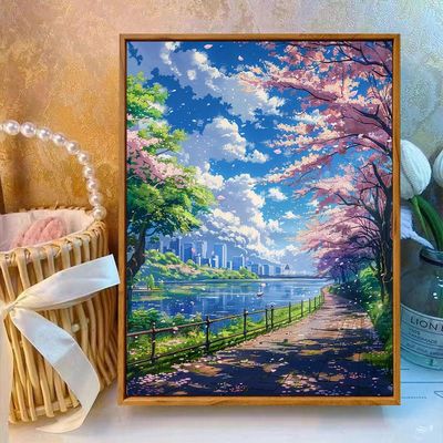 宫崎骏风景数字油画2025年新款手工填充填色油画DIY丙烯油彩画画