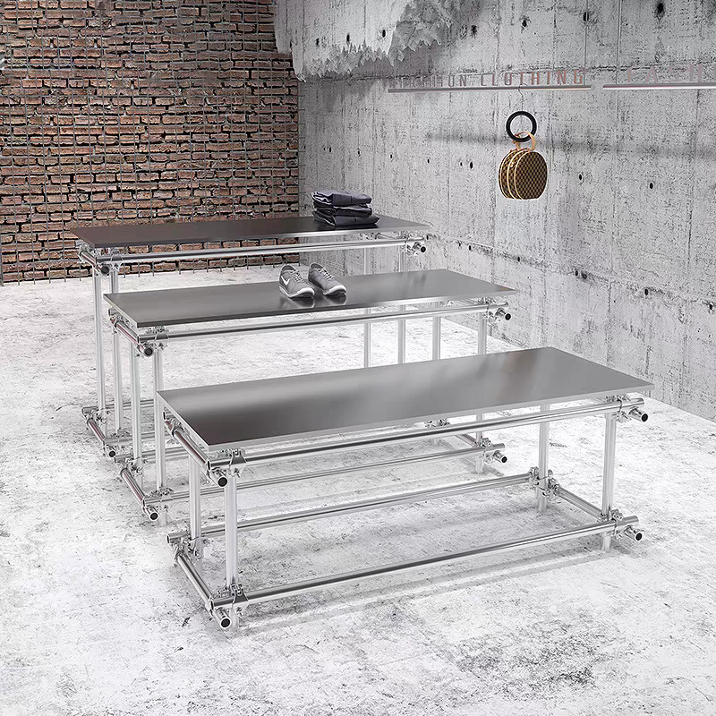 服装店中岛桌中间摆放不锈钢男装店鞋包包流水台展示台中岛陈列架