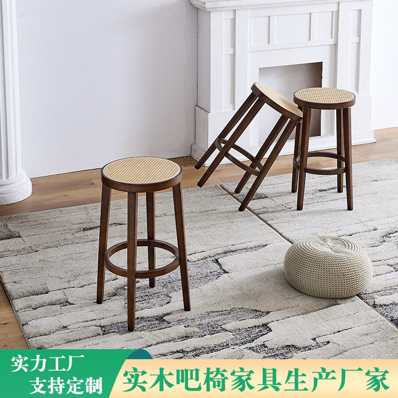 圆吧凳印尼编藤创意实木复古高脚凳民宿餐厅酒店吧台椅休闲藤椅,住宅家具,家用高脚椅,淘宝优惠券,粉丝福利购,淘宝优惠卷