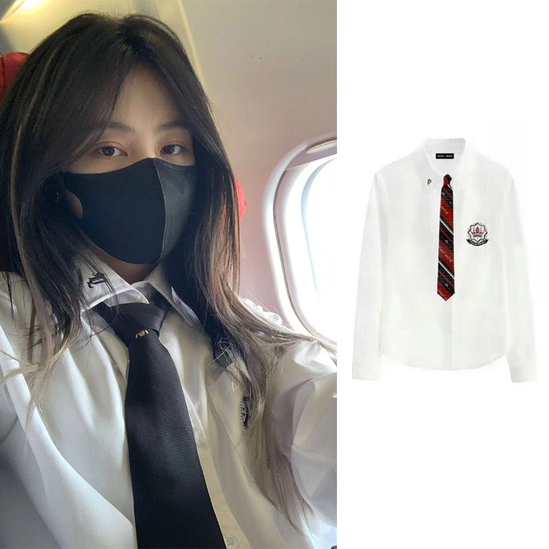 SNH48袁一琦同款白色长袖衬衫应援服春秋新款宽松百搭痞帅上衣ins