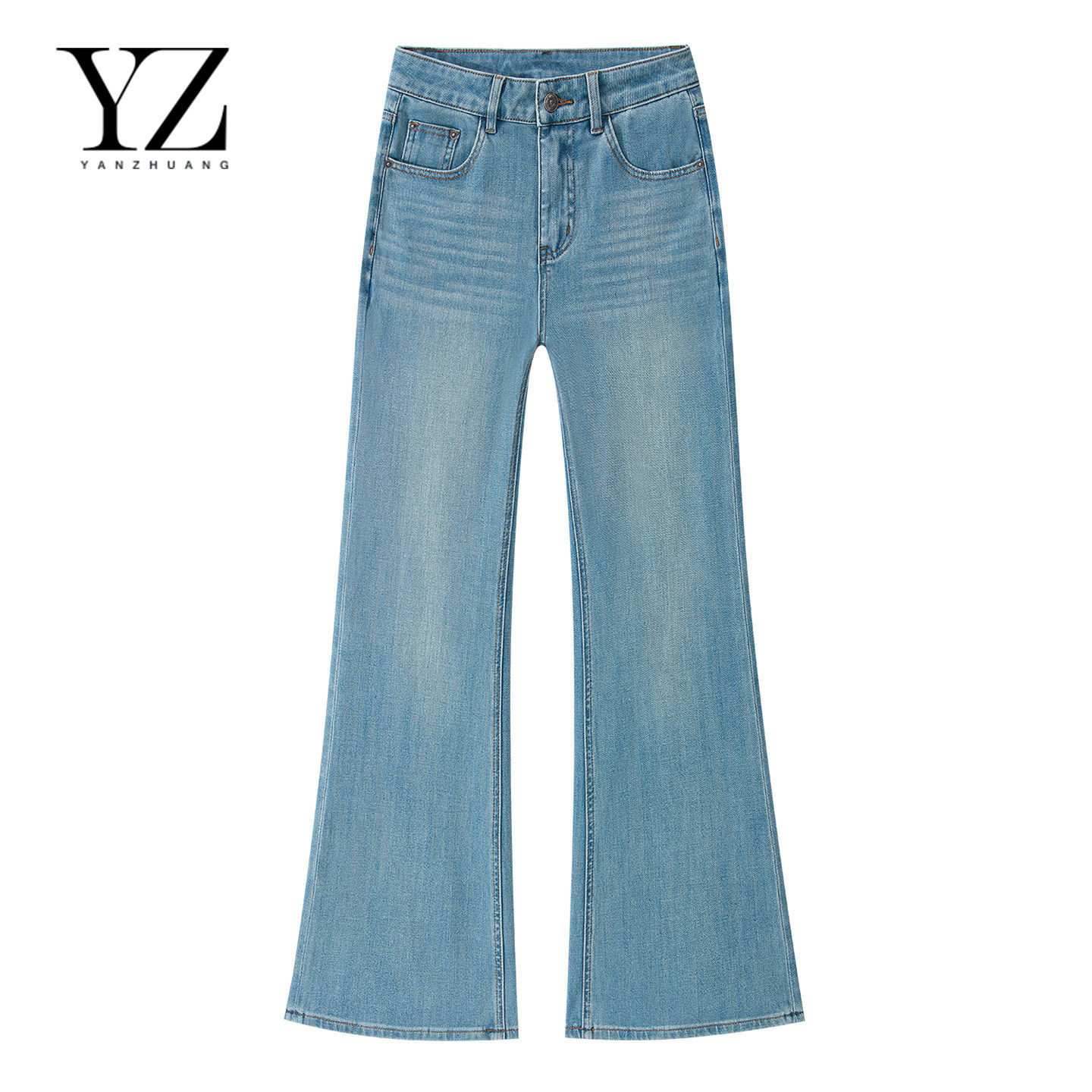 春季新款豚草绿四面弹【筒叭裤】百搭浅色牛仔裤女直筒微喇叭裤子