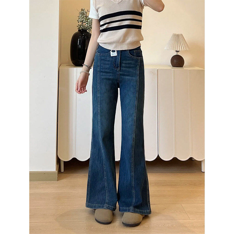 蓝色微喇牛仔裤女夏季新款大尺码胖mm显瘦梨形身材弹力喇叭马蹄裤