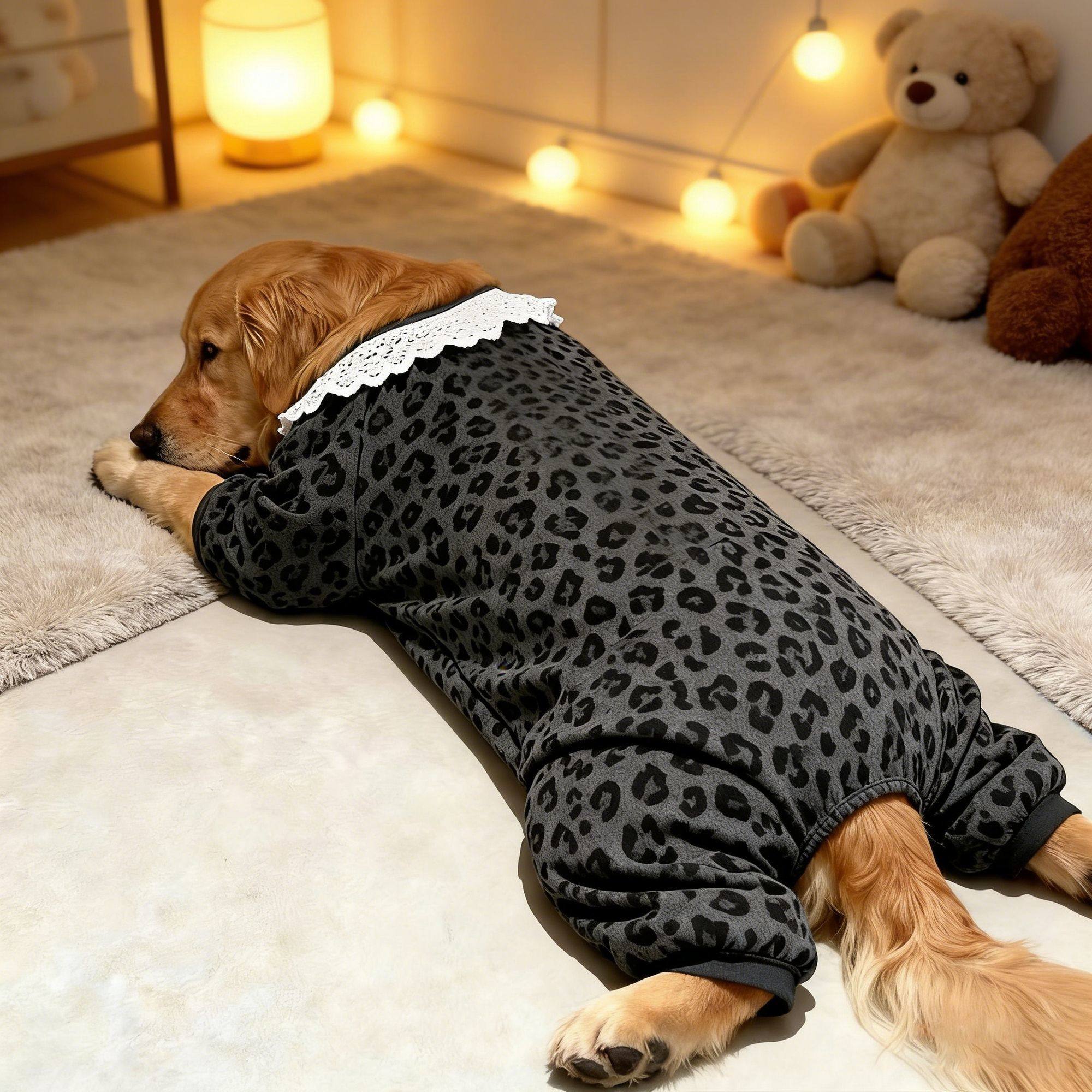 26年新款狗狗衣服黑灰豹纹白边领口春秋冬四脚衣室内防掉毛金毛,宠物/宠物食品及用品,狗宠物服装/雨衣,淘宝优惠券,粉丝福利购,淘宝优惠卷