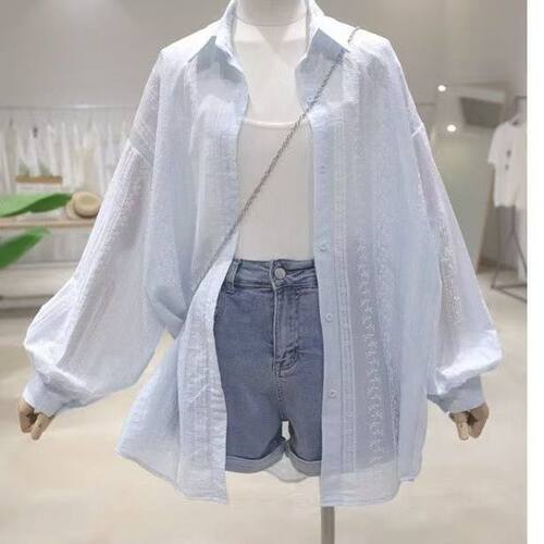 80%天丝20%棉肌理感防晒衬衫女设计感2025宽松休闲衬衣长袖上防晒