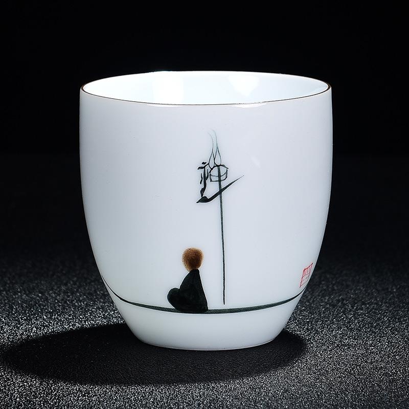 手绘hbc001羊玉白瓷茶杯主单个大号功夫茶具品人茗杯杯家用陶瓷茶
