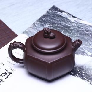 壶宜兴紫砂壶狮六方尊紫泥六方壶手工原矿紫泥龙尊茶家用夫功茶具