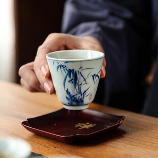 瓷功夫茶高具主人杯家用单20211126杯女中复古品茗杯 绘茶手杯陶式